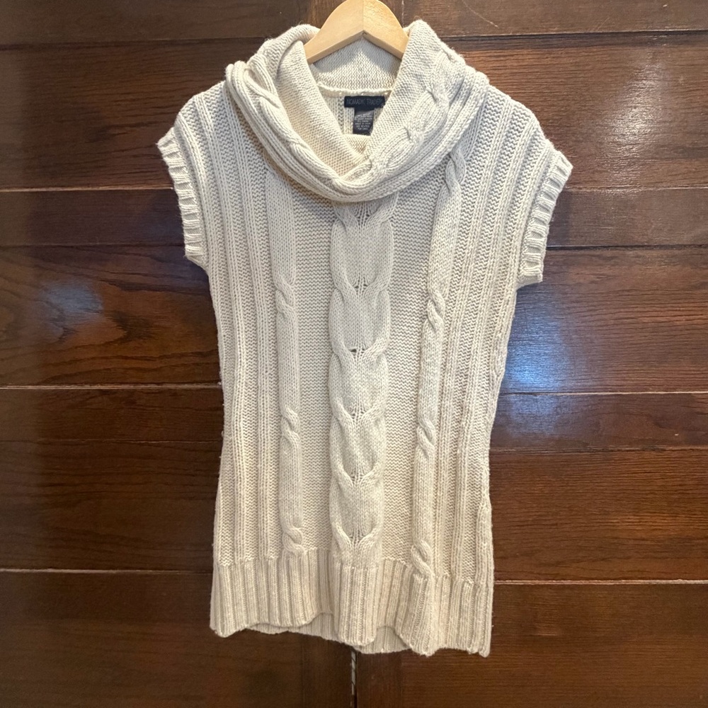 Nomadic Traders small Cream Cowl Neck knit Sweater vest camel angora lambs wool